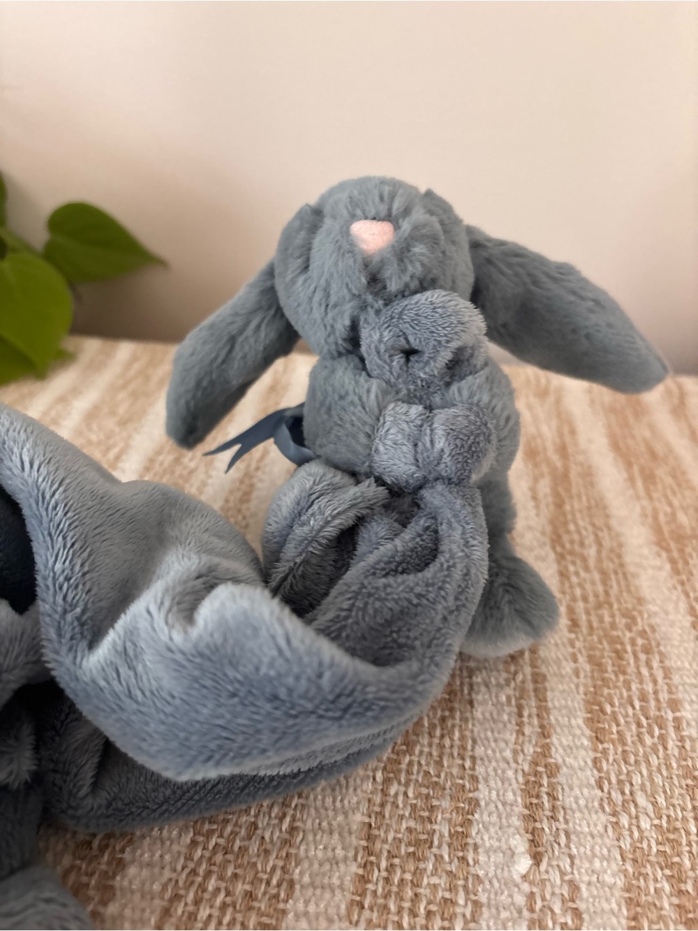 Extra Soft Blue-Smokey-Gray Bunny Lovey Plush Security Blanket